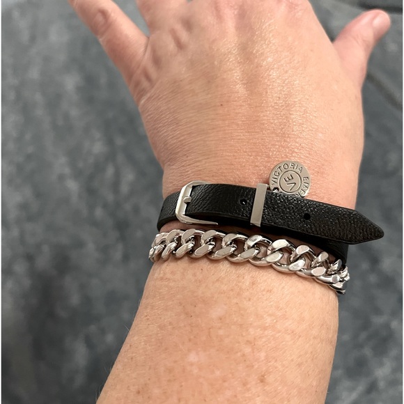 Victoria Emerson Jewelry - Victoria Emerson boho black leather + silver chain buckle bracelet. NEW IN PKG!